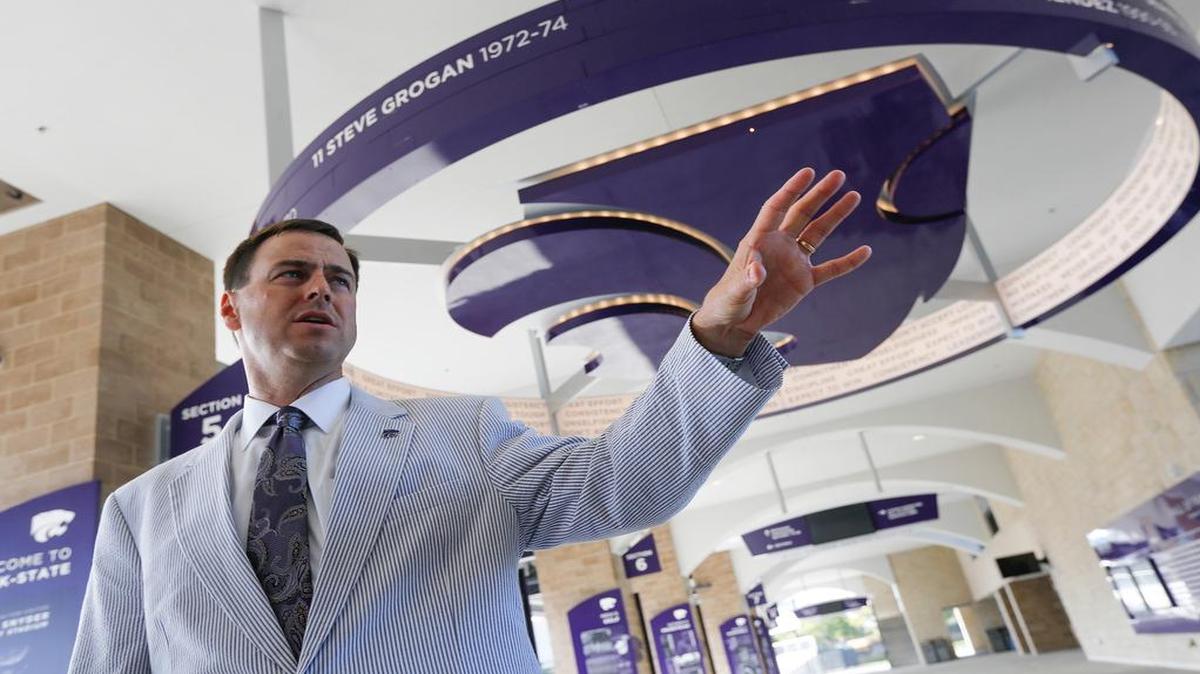 
Kansas State athletic director John Currie gives a tour of the new expansion to the west section of Bill Snyder Family Stadium in 2013. Currie has signed a new contract at K-State. 
