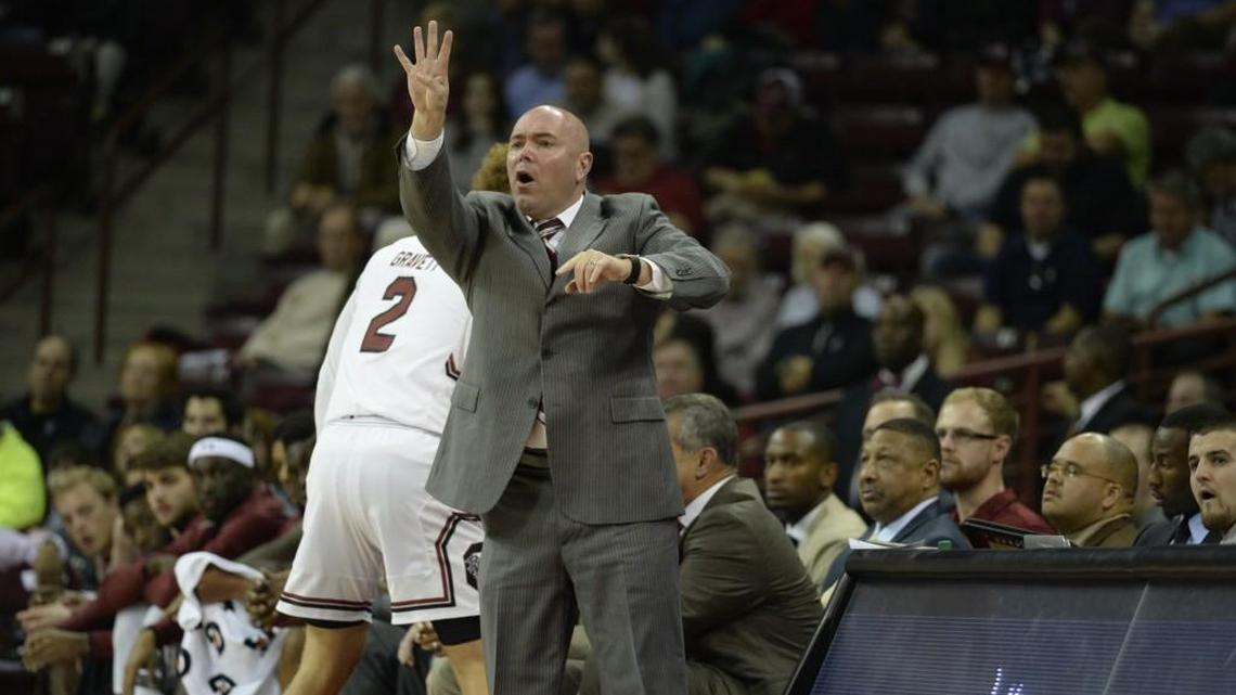 New Austin Peay coach Matt Figger signals to players on the sideline for South Carolina.
