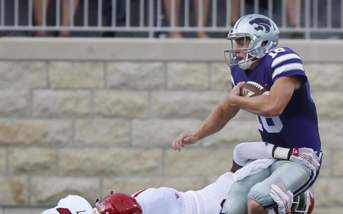 K-State quarterback Jesse Ertz injured his knee as he was tackled by South Dakota in last year’s season opener. Now he’s competing again for the starting job.