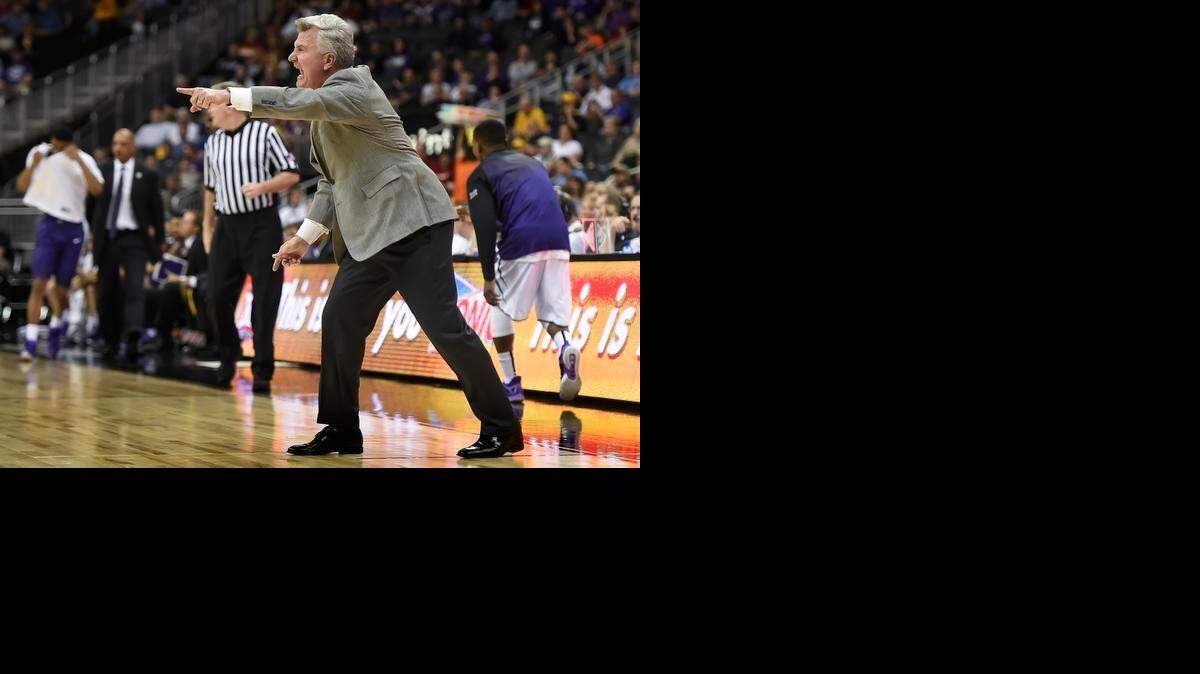 
Kansas State Wildcats head coach Bruce Weber shouted during the first half against the TCU Horned Frogs during game action Wednesday evening at the Big 12 Men's Basketball Championship Tournament at Sprint Center in Kansas City, Mo.
