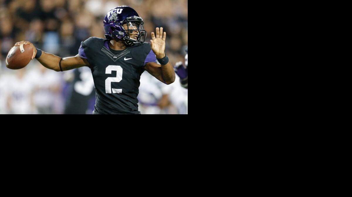 
TCU Horned Frogs quarterback Trevone Boykin (2). Boykin was 17 of 30 passes Saturday for 164 yards.
