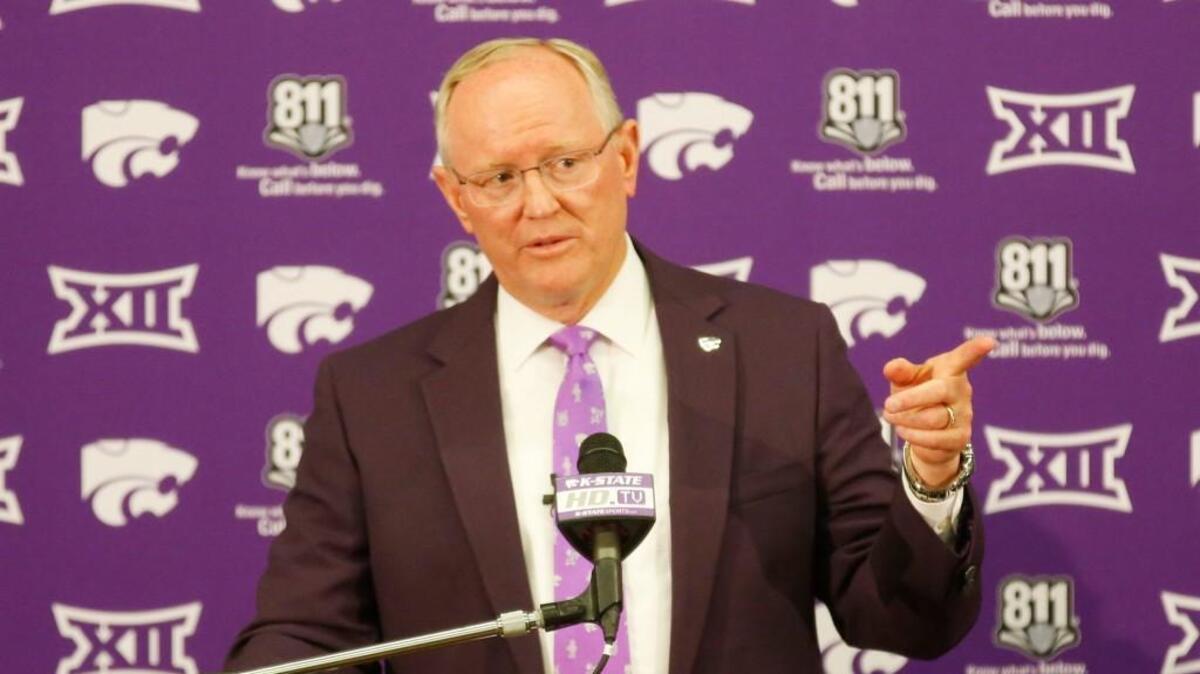 Gene Taylor the new athletic director at Kansas State takes questions after being officially introduced by University President Richard Myers. (April 17, 2017)