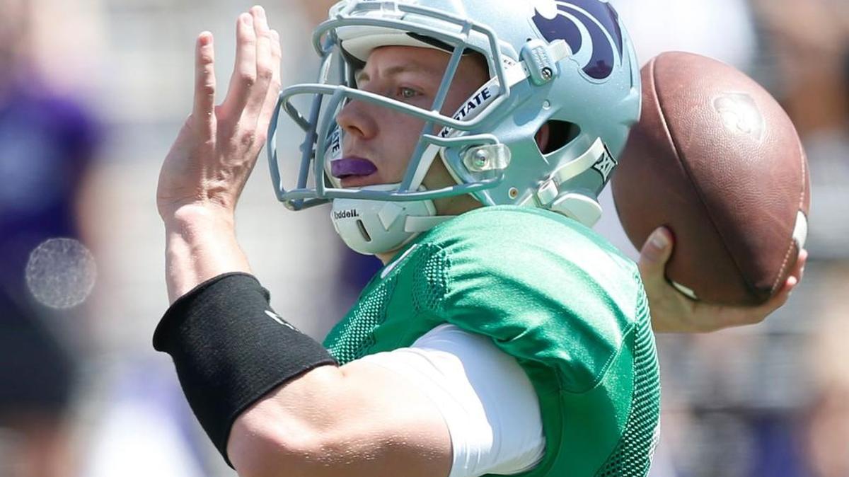 K-State quarterback Jesse Ertz prepares to fire off a pass during the 2016 spring game in Manhattan. It was his first action since being injured in the Wildcats’ 2015 opener.