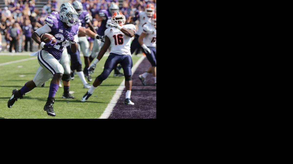 
K-State running back Charles Jones (24) sprints for the end zone as he scores a touchdown in the second half Saturday against UTEP. (Sept. 27, 2014)
