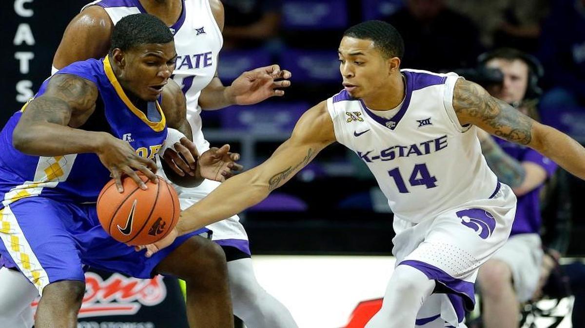 Kansas State’s Justin Edwards steals the ball from Coppin State’s Blake Simpson during the first half Wednesday in Manhattan.