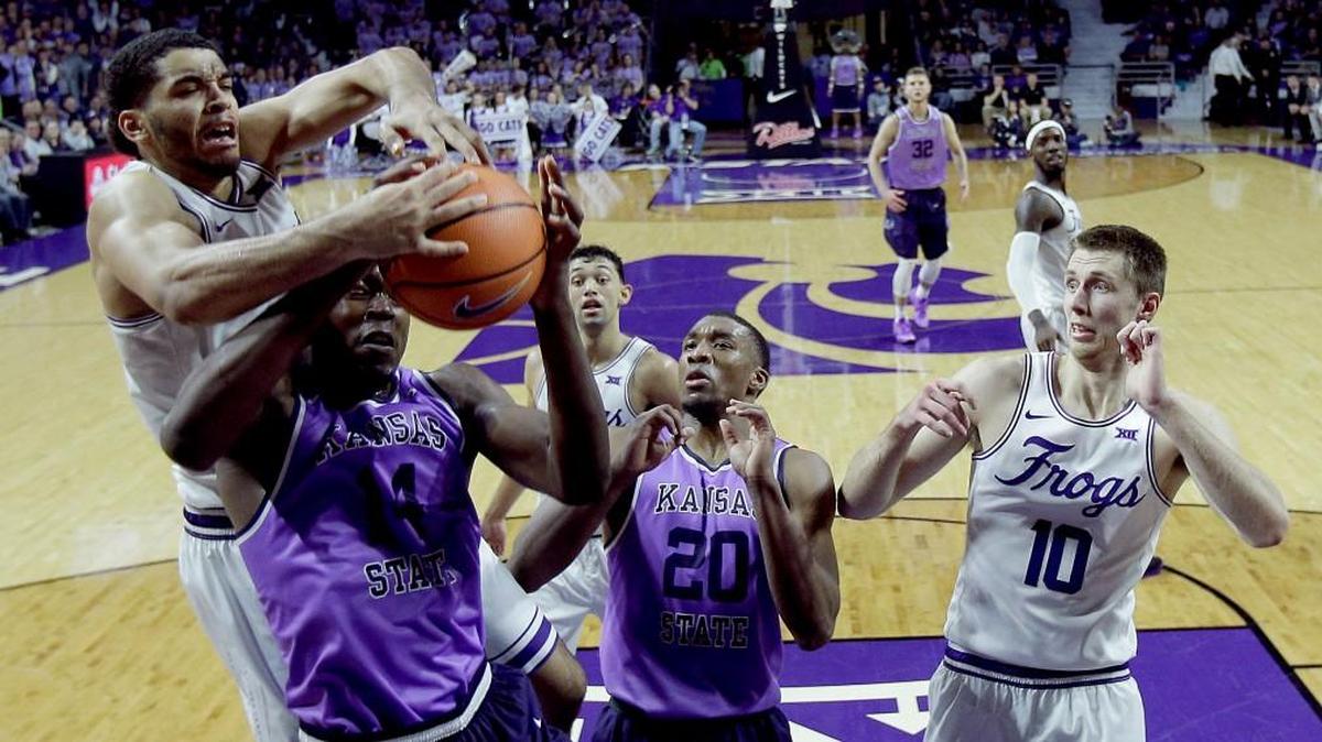 Kansas State's Makol Mawien boxes out TCU's Kenrich Williams during the second half Saturday in Manhattan.