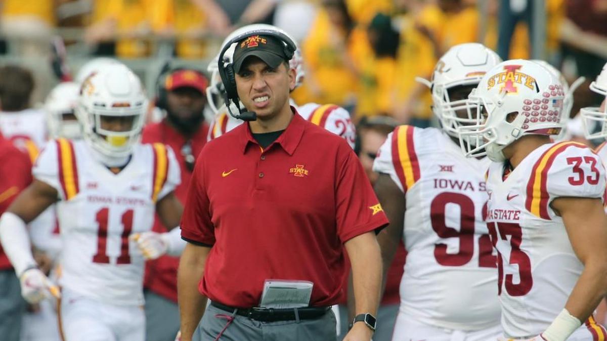 Iowa State football coach Matt Campbell looks on during a time out against Baylor on Nov. 18 in Waco, Texas. Iowa State won 23-13.