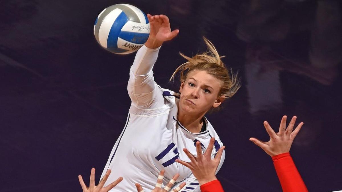 K-State's Brooke Sassin spikes the ball against Texas Tech last week at Ahearn Fieldhouse. The Wildcats move to Bramlage Coliseum beginning Friday to host NCAA first- and second-round matches.