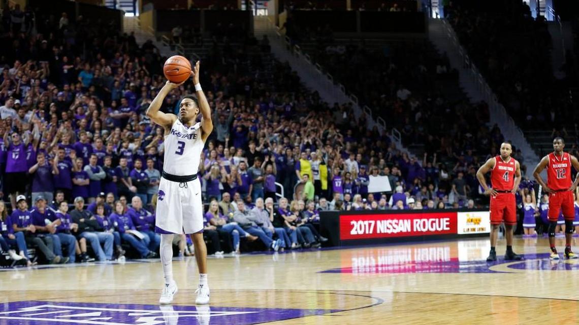 K-State guard Kamau Stokes makes a free throw at Bramlage Coliseum. (March 4, 2017)