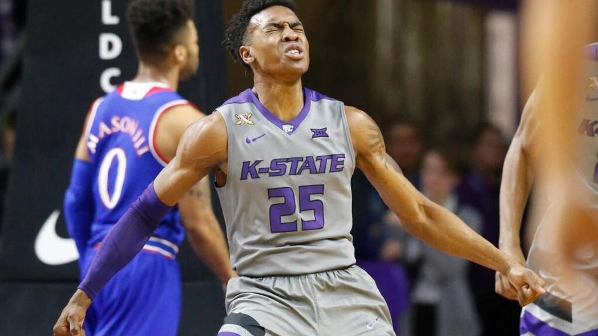K-State forward Wesley Iwundu celebrates a basket after K-State came out strong against Kansas.K-State took on Kansas in Bramlage Coliseum Monday night. (February 6, 2017)
