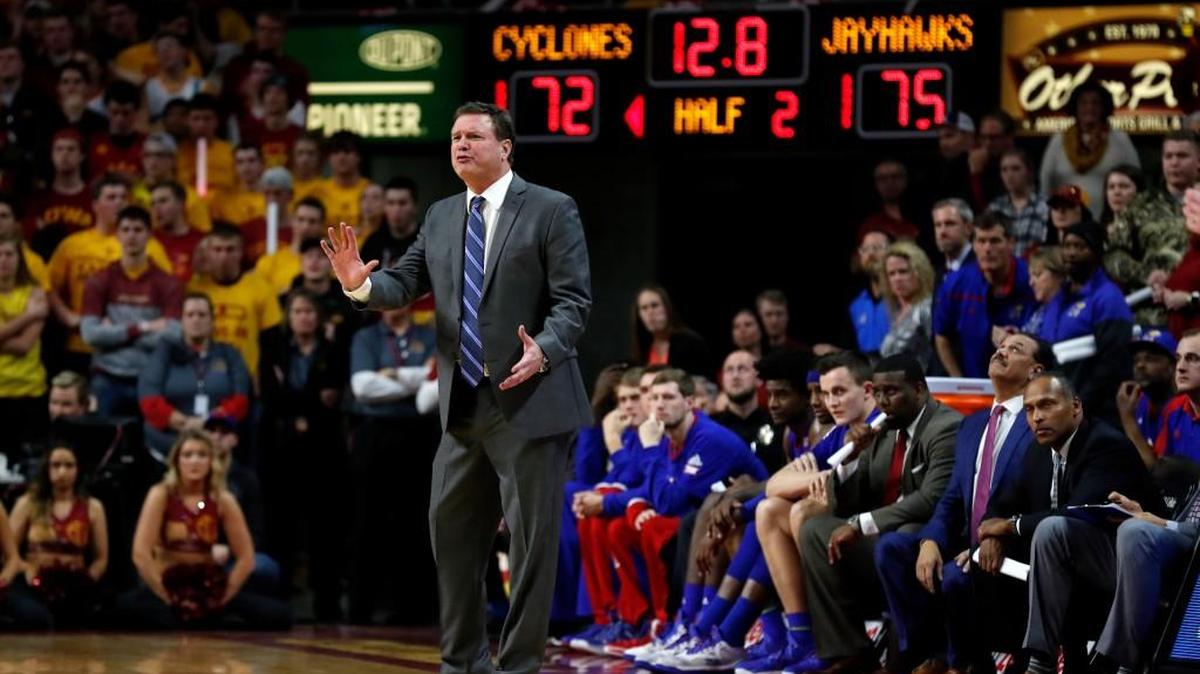 Kansas coach Bill Self reacts during the second half against Iowa State on Monday night in Ames.