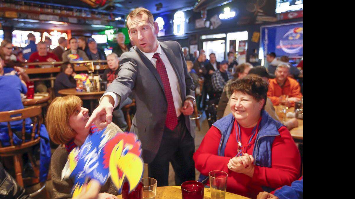
Kansas football coach David Beaty, meeting with fans in Wichita in February, has encouraged his staff to liberally use Twitter as a way of promoting the program.
