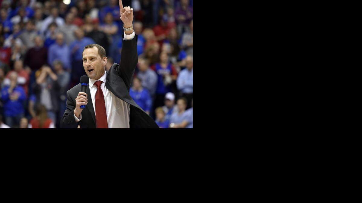 
David Beaty was introduced as the new Kansas football coach at halftime of the Jayhawks basketball game against Florida.
