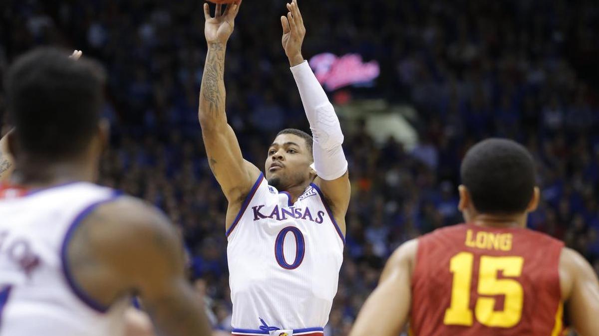 
Kansas guard Frank Mason makes a three-pointer against Iowa State last season at Allen Fieldhouse.
