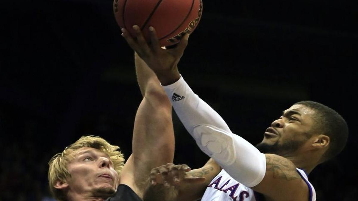 Kansas guard Frank Mason shoots over Fort Hays State forward Jake Stoppel during the first half Tuesday in Lawrence.