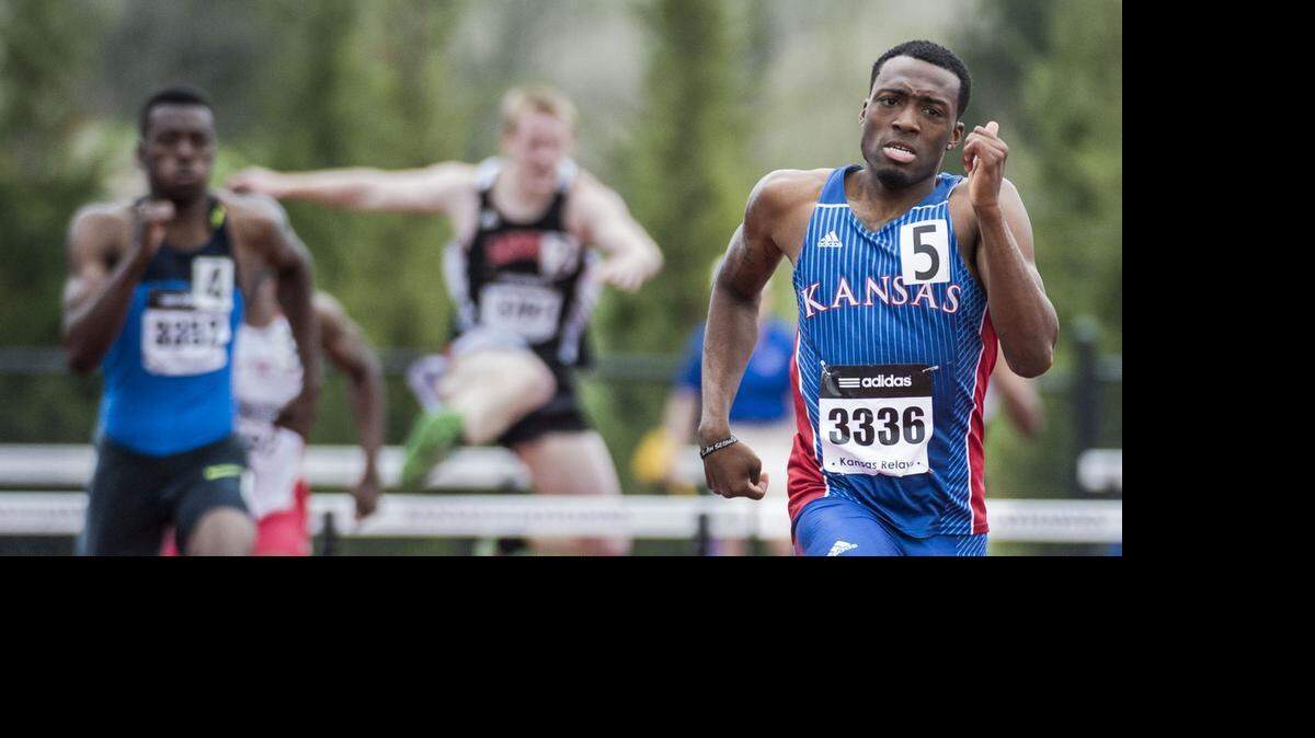 
Kansas’ Michael Stigler, wins his Kansas Relays 400-meter hurdles heat in April.
