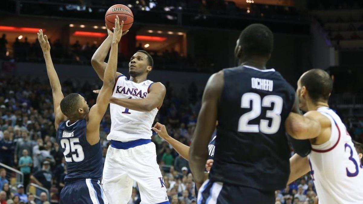 Kansas guard Wayne Selden, shooting, averaged 13.8 points this season.