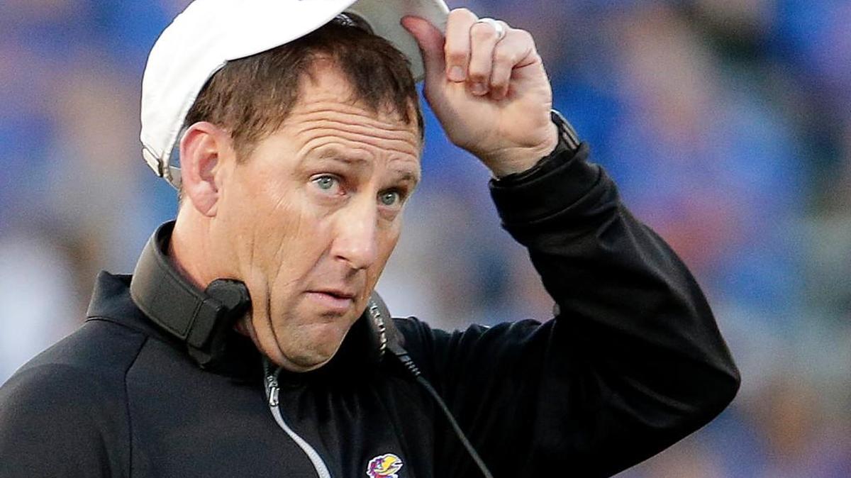 
Kansas coach David Beaty watches the Sept. 12 loss to Memphis. In two games, the Jayhawks are giving up a 557-yard average.
