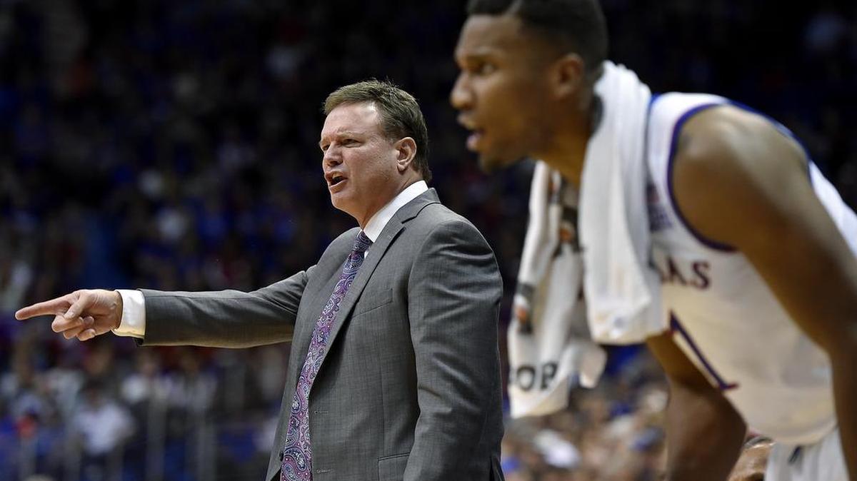Kansas coach Bill Self got after freshman guard Lagerald Vick for not picking up a loose ball during the second half of Friday night's game at Allen Fieldhouse. (Nov. 13, 2015)