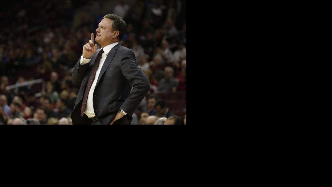 
Kansas coach Bill Self watches last week’s loss at Temple.
