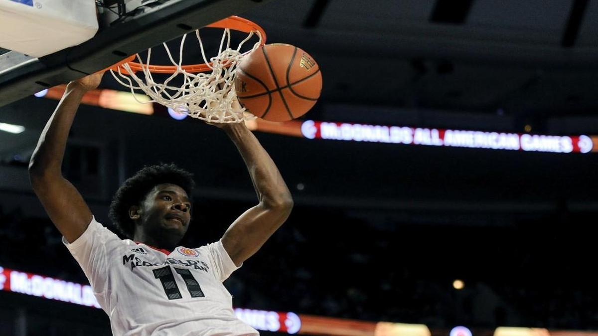 Josh Jackson dunks during the McDonald’s All-American game in March.