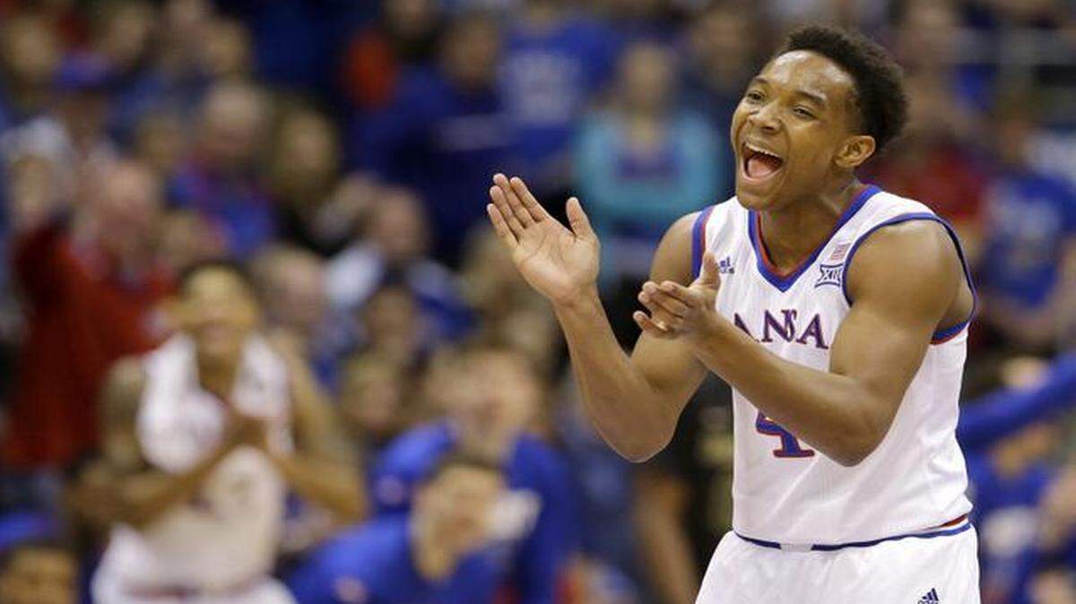 
Kansas’ Devonte Graham celebrated after forcing a turnover during the first half of a game against Baylor earlier this season.
