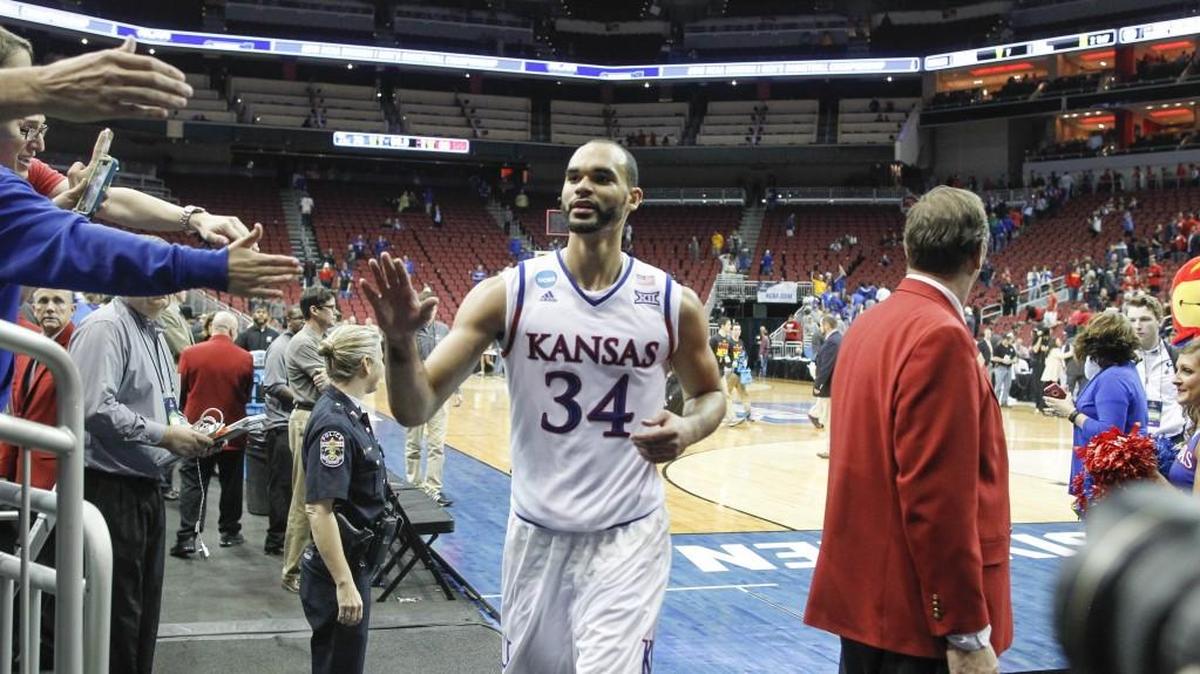 KU forward Perry Ellis comes off the court after scoring 27 against Maryland in Louisville. (March 24, 2016)