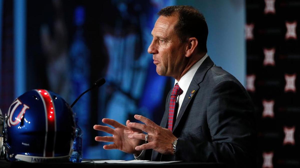 
Kansas football coach David Beaty addresses media at Big 12 media days last month in Dallas.
