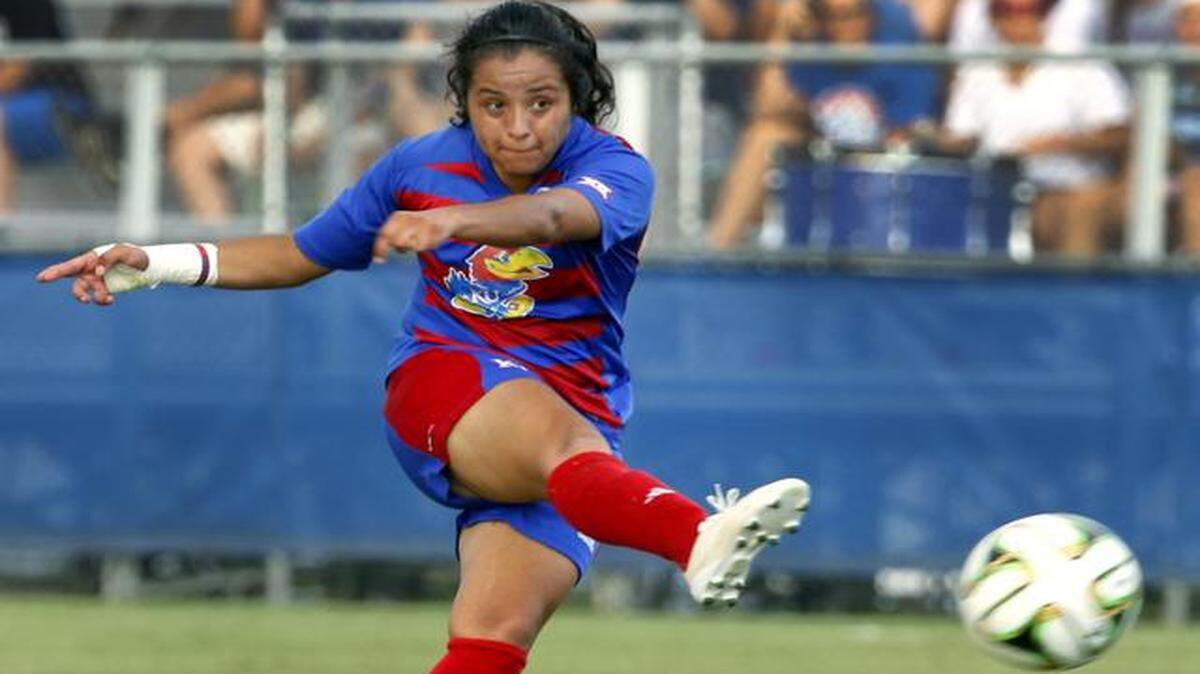 
KU junior Liana Salazar, a 5-foot-3 midfielder, leads Kansas with six goals, the second most in the Big 12.
