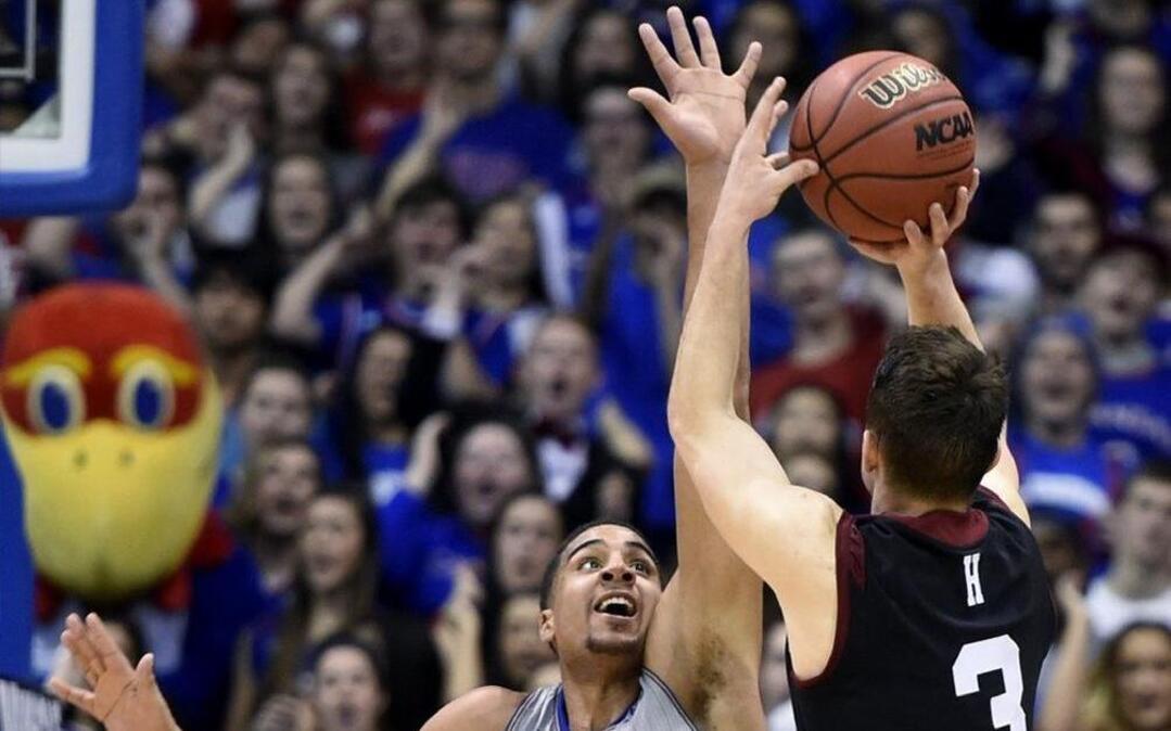 Kansas junior forward Landen Lucas (left) received plenty of playing time in the second half against Harvard on Saturday.