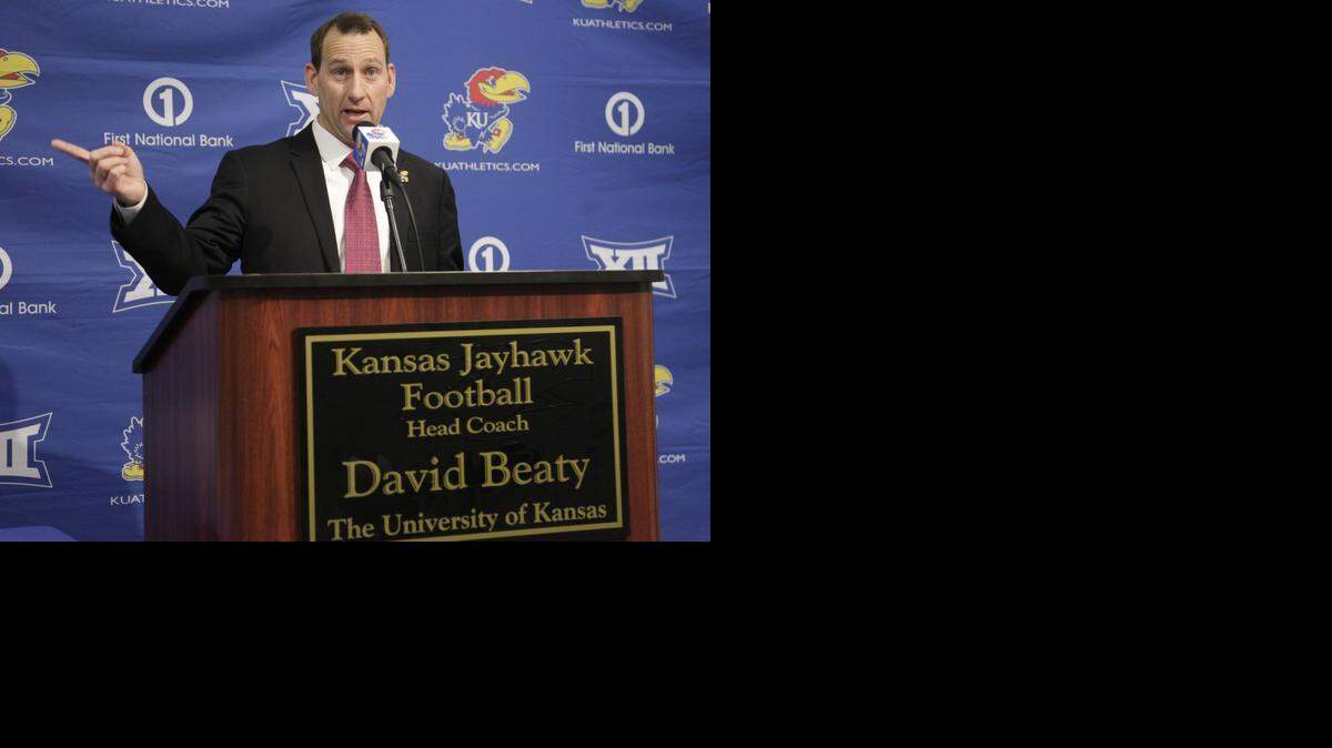 
New Kansas football coach David Beaty speaks at an introductory news conference Monday in Lawrence.
