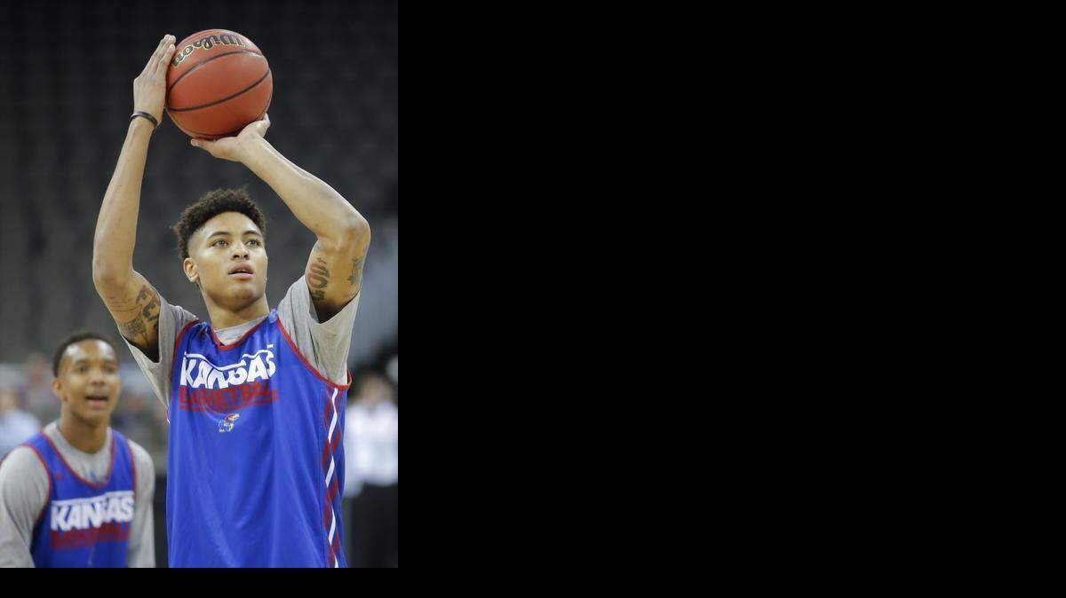 
Kansas’ Kelly Oubre shoots the ball during practice at the CenturyLink Center in Omaha on Thursday.
