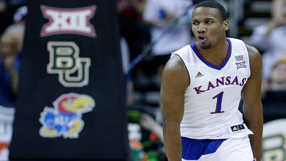 
Kansas' Wayne Selden Jr. celebrates after a dunk during the first half against Baylor in the semifinals of the Big 12 Tournament on Friday in Kansas City, Mo. 
