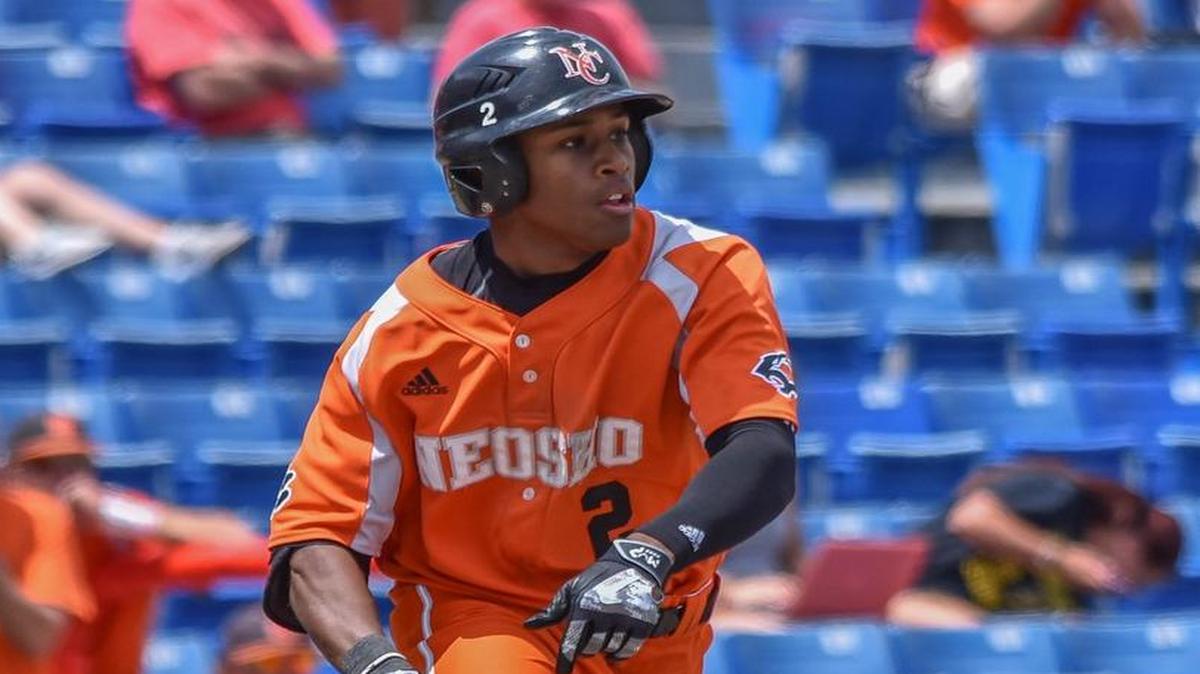 Neosho County’s Darian Abram connects for a hit against Allen County during the Region VI Tournament on Friday at Lawrence-Dumont Stadium. Abram went 4 for 5 with two RBIs in a 13-3 win.