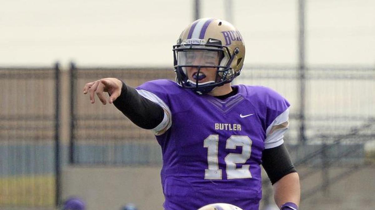 Butler quarterback Colton Howell calls a play at the line of scrimmage last season. Howell, a Bishop Carroll product, went 4-0 as a starter.