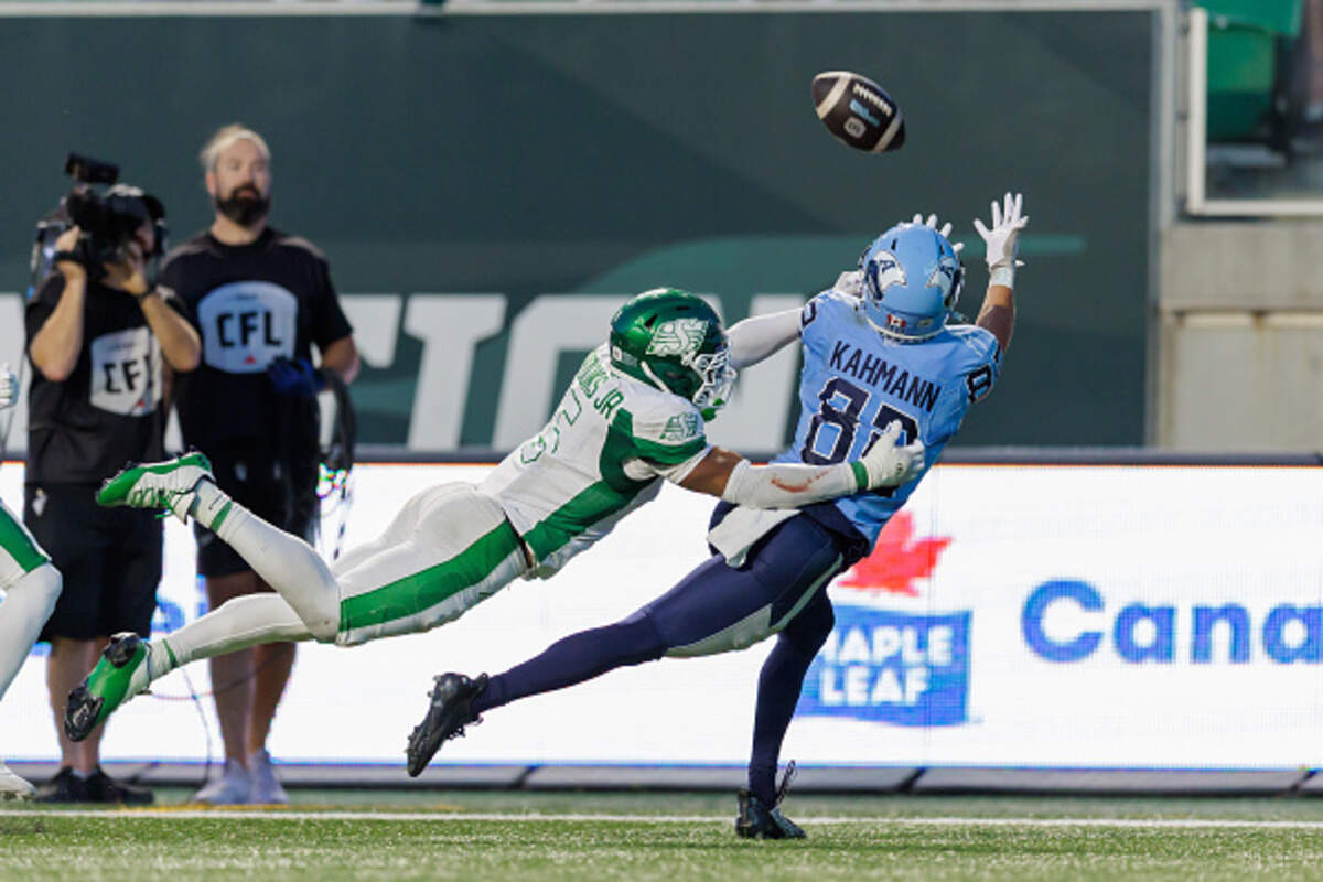 Toronto Argonauts receiver Tyler Kahmann, a Haysville native and Campus High School graduate, looks to add another touchdown last month during his breakout season in the Canadian Football League.
