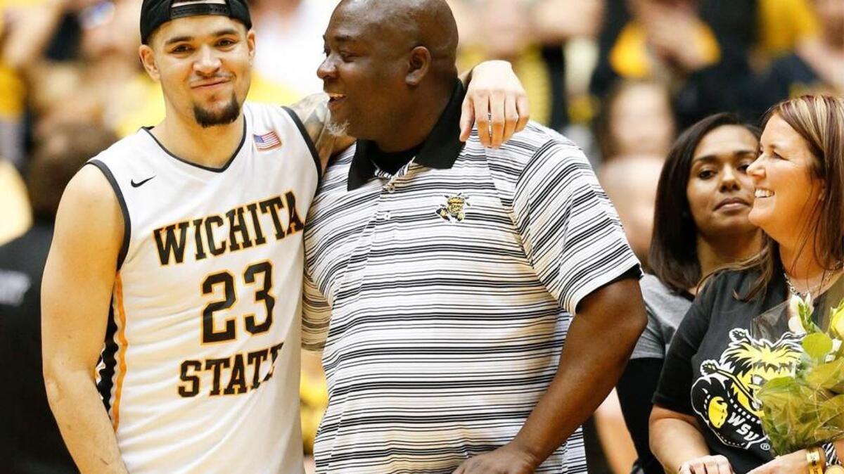 Wichita State’s Fred Van Vleet hugs his stepdad Joe Danforth on Senior Day at Koch Arena in 2016.