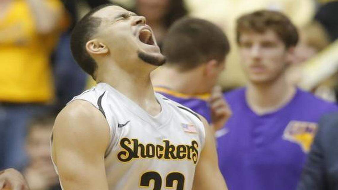 
Wichita State guard Fred VanVleet lets out a roar as the Shockers finish off Northern Iowa to win the Missouri Valley Conference title on Saturday at Koch Arena.

