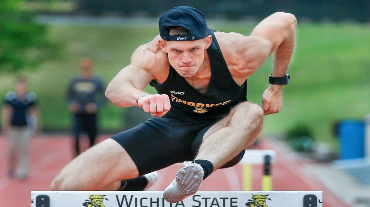 Wichita State's Hunter Veith works out at Cessna Stadium last month. He begins NCAA decathlon competition Wednesday in Eugene, Ore.