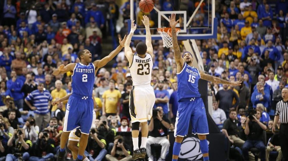 Wichita State’s Fred VanVleet takes a shot in the final seconds against Kentucky on March 23, 2014, that would’ve tied the score. WSU lost 78-76 to Kentucky in the NCAA Tournament at the Scottrade Center.