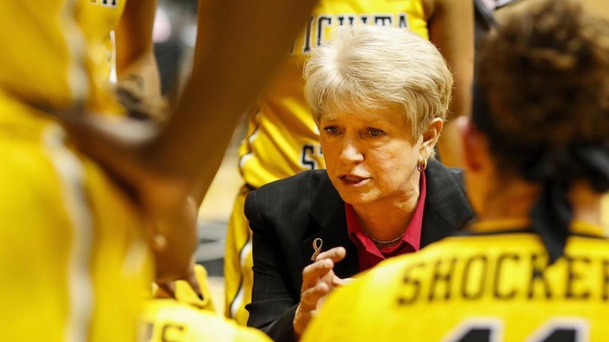 Wichita State women's basketball coach Linda Hargrove instructs the Shockers during a timeout in Sunday's game against Missouri State at Koch Arena. Missouri State won 65-60.