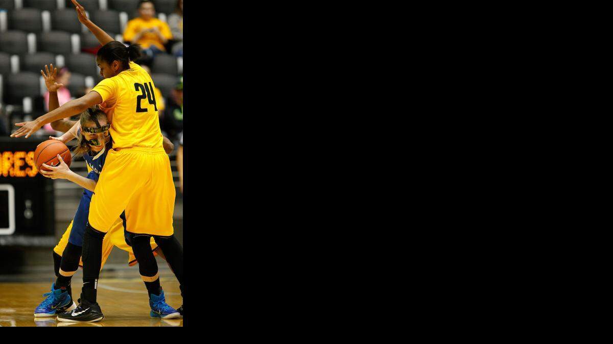 
Wichita State's Alex Harden pressures Indiana State's Natasha Zurek in the second half Friday at Koch Arena.
