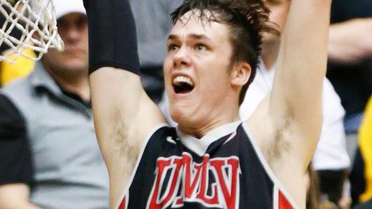 UNLV's Stepen Zimmerman dunks the ball against Wichita State in the first half at Koch Arena Wednesday.