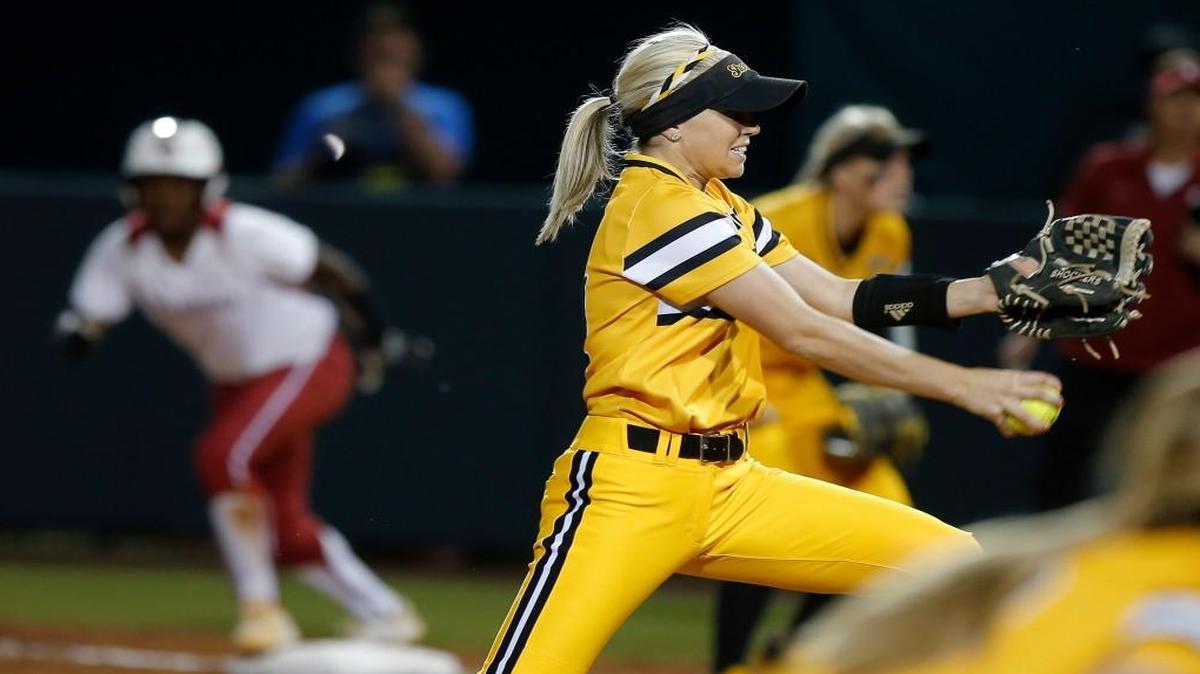 Wichita State's Jenni Brooks pitches during Friday’s NCAA regional game against Oklahoma.
