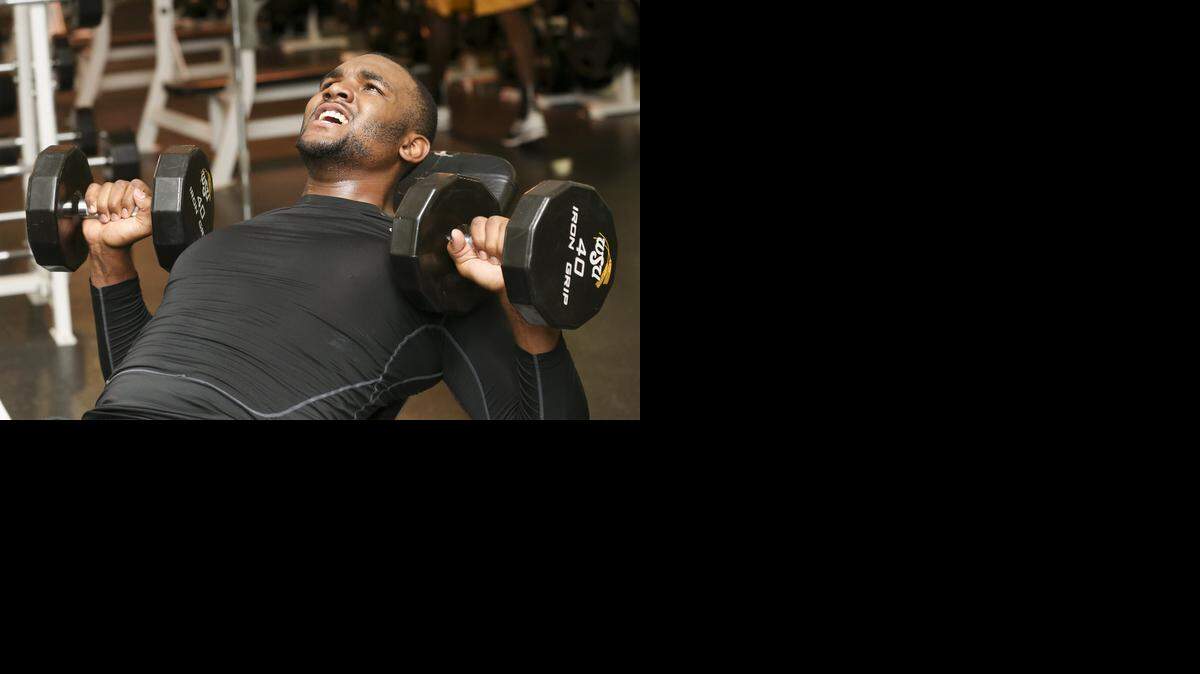 
Wichita State’s Shaq Morris redshirted last year and has been pushed hard by coaches, weight trainers and teammates in increasing his strength and stamina.
