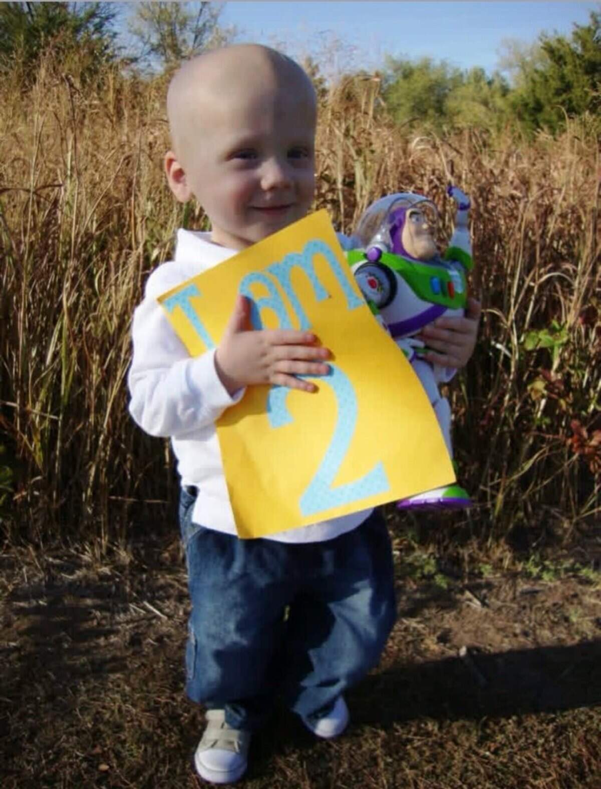 Cohen Museousky is shown on his second birthday while undergoing chemotherapy treatments for leukemia.