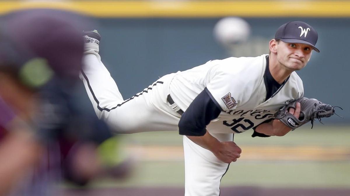 Wichita State’s Zach Lewis pitches against Missouri State in the second game of Saturday’s doubleheader at Eck Stadium.