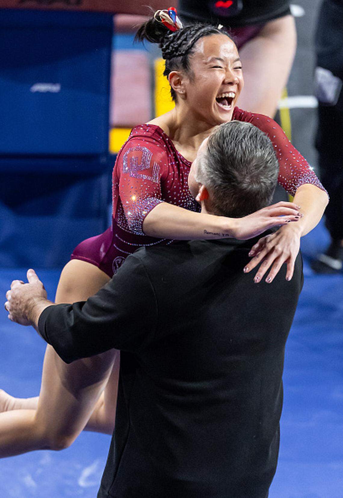 Oklahoma junior Keira Wells, a 2023 Augusta graduate, is used to celebrating after big scores in the vault. She saved her best for last on Thursday to win the NCAA individual championship in the vault.