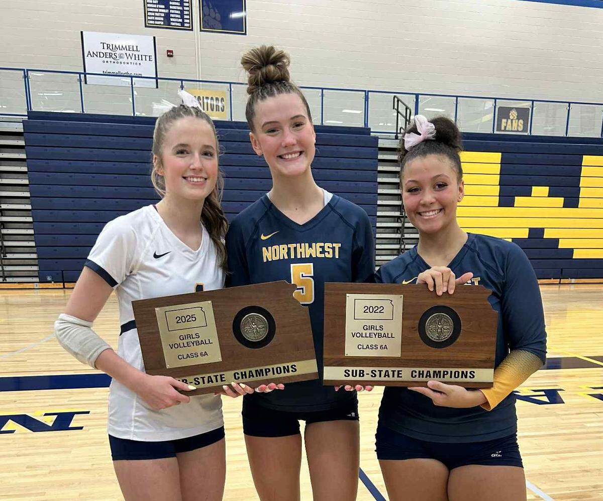 The Northwest volleyball trio of Reese Johnson (left), Brooklyn Benoit (middle) and Gyntre Fletcher (right) have powered the Grizzlies back to the Class 6A state tournament for the first time since 2022. The trio have played together for most of the last eight years.