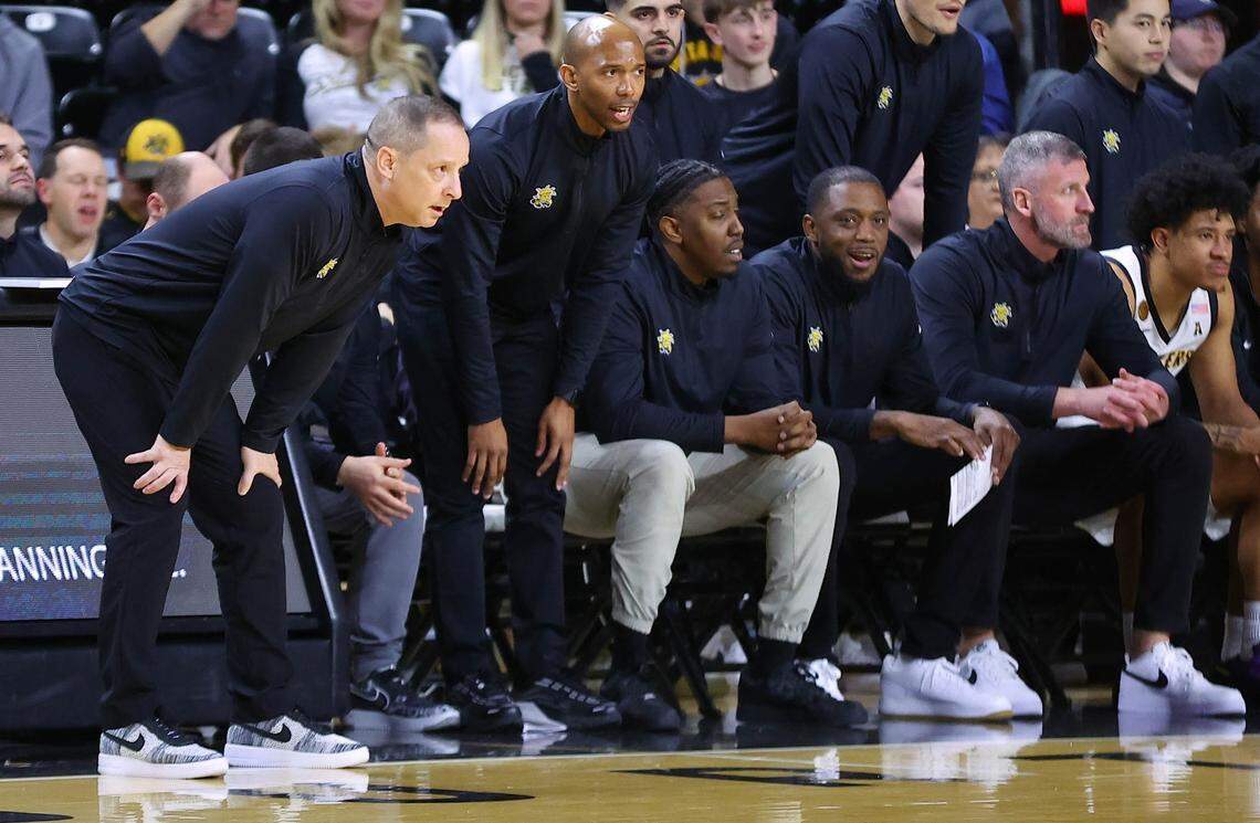 Wichita State head coach Paul Mills looks on during play of the Shockers’ game against Eastern Kentucky.